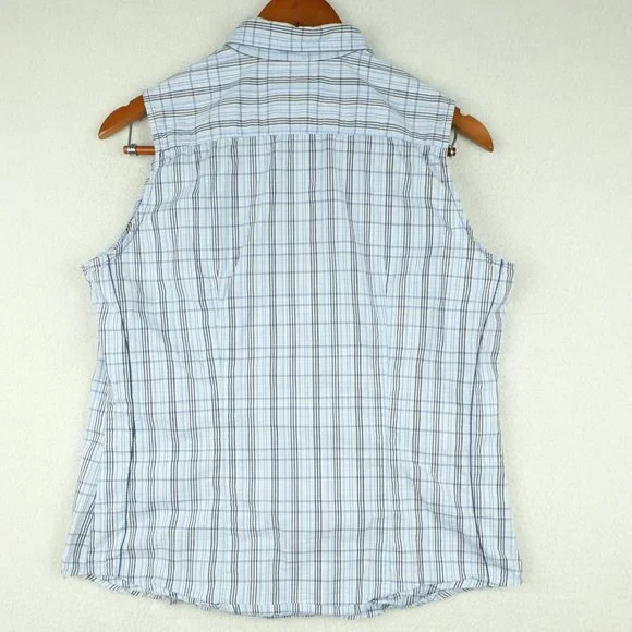 Columbia Womens Button Up Shirt Medium Blue Plaid Sleeveless Outdoor Classic - Picture 5 of 9